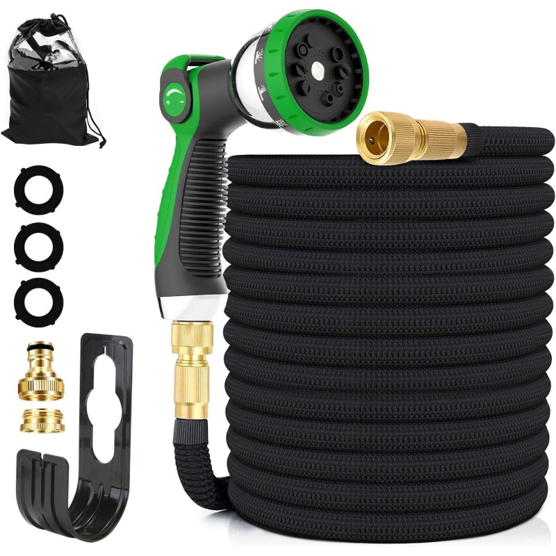 KSSKEN Flexible Garden Hose, Water Hose, 10 m, Extendable Hose with 10 Functions Gun, Flexible and Durable, High-Quality Copper Fittings, Ideal for Gardening and Household
