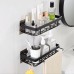 Xering Shower Shelf, No Drilling, Pack of 2 Shower Shelves, Stainless Steel, Black Shower Shelf for Bathroom, Living Room, Kitchen with 4 Hooks (Black)