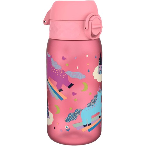 Ion8 Children's Water Bottle, 350 ml, Leak-Proof, One-Handed Opening, Secure Locking, Dishwasher Safe, BPA-Free, Carry Handle, Flip Lid, Easy to Clean, Climate Neutral, Unicorn Design