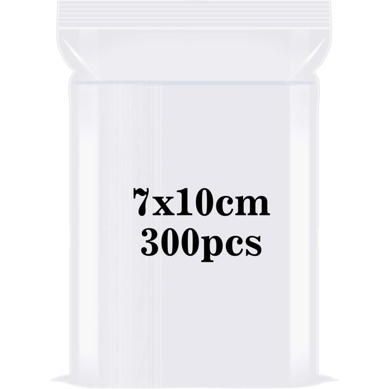 Ziplock Bags, Zip Bags Set of 300, 7 x 10 cm, Transparent Ziplock Bags, Small, Resealable Plastic Bags, Sealing Bags, Plastic Bags, Poly Bags