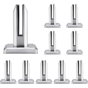 Standing Glass Clamp Pack of 10, 304 Stainless Steel Glass Holder Brackets with 4 Screws for Swimming Pool, Balcony, Glass Fence Clamp for 8-12 mm / 0.3-0.5 Inch Glass, Size 3.74 x 3.74 x 6.3 Inches