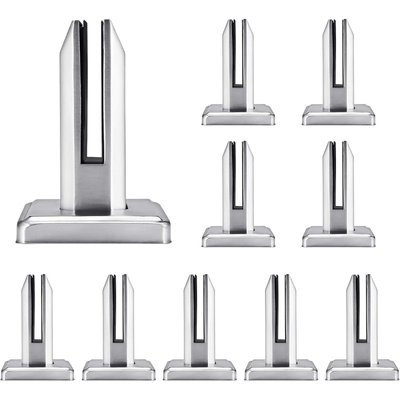 Комплект от 10 броя стоящи стъклени скоби, 304 неръждаеми стоманени скоби за стъкло с 4 винта за басейн, балкон, скоба за стъклена ограда за стъкло с дебелина 8-12 мм / 0,3-0,5 инча, размер 3,74 x 3,74 x 6,3 инча