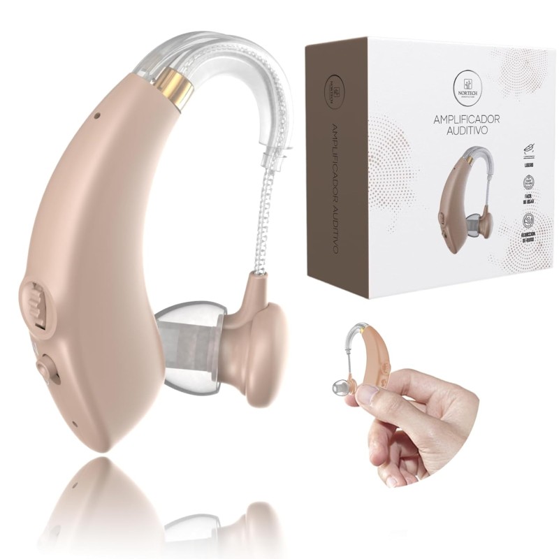 NORTECH INNOVATION® дълготраен акумулаторен усилвател на слуха, безжичен акумулаторен усилвател на звука, универсален усилвател на слуха, мини слухов апарат за по-добро чуване (бежов)