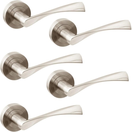 Jdel Set of 5 Interior Door Cranks for Passage Door with 50mm Rosette Aluminium Satin Nickel