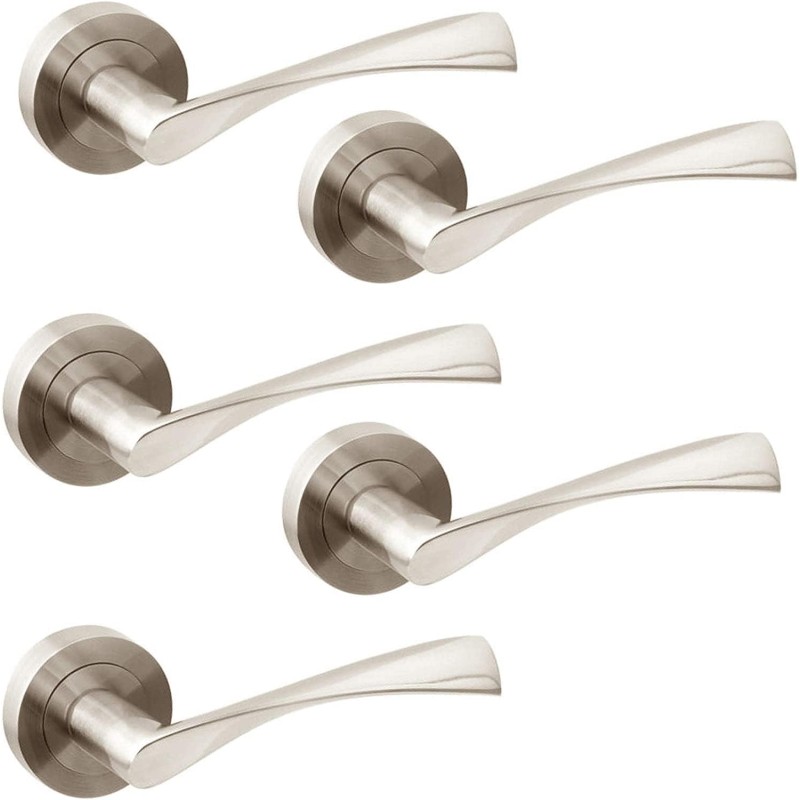 Jdel Set of 5 Interior Door Cranks for Passage Door with 50mm Rosette Aluminium Satin Nickel