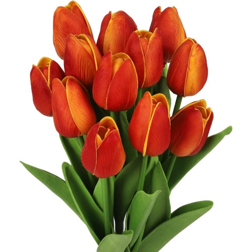 N&T NIETING Artificial Tulip Flowers, Pack of 12 Fake Tulips PU Latex Touch Tulips, Faux Red Tulips Artificial Flowers Arrangement for Wedding Bouquet Party Birthday Home Room Office Decoration,
