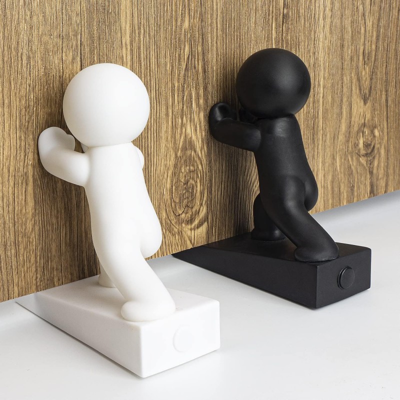 Omoojee Cute Door Stop, 2 Pack Buddy Door Stop, Flexible and Effective to Keep Your Door Open (White and Black)