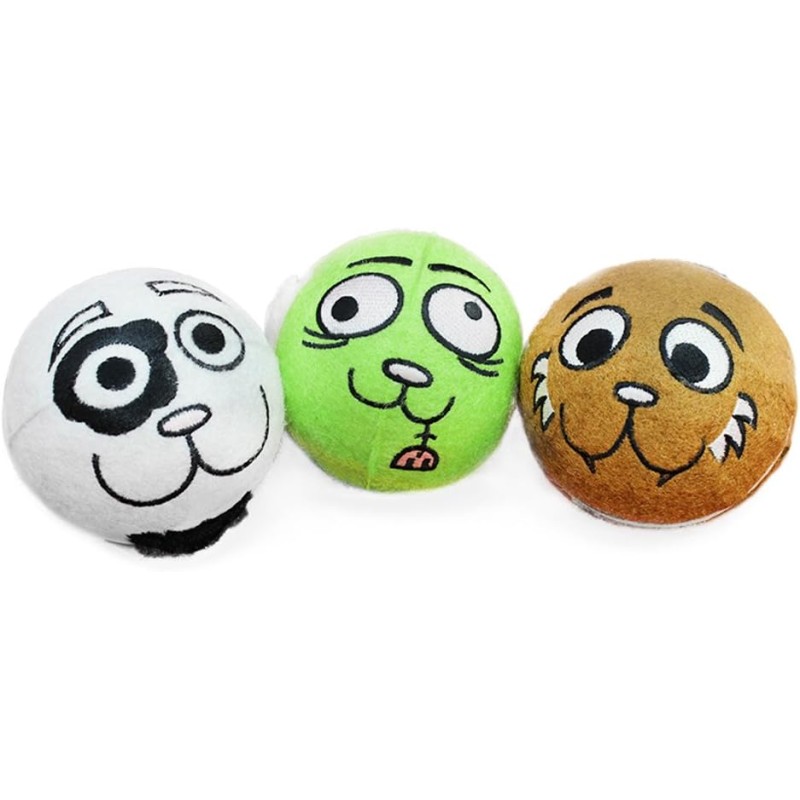 com-four® 3 x Dog Toy – Dog Ball for Fetch and Romping – Play Ball for the Dog Diameter 7.3 cm (Pack of 03 – Ball Face)
