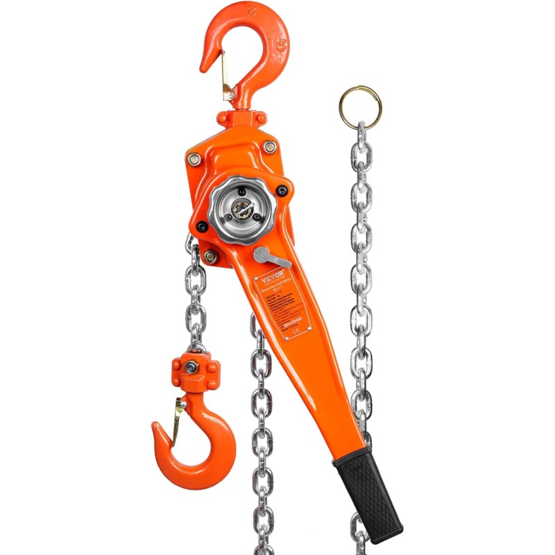 VEVOR Ratchet Hoist Steel 1.5T Load Capacity Pulley Hoist 2.8 m Lifting Height Lever Hoist Diameter 8 x 24 mm Lifting Chain Size Chain Hoist 240N Tensile Force Heavy Duty Double Lever Brake Ratchet