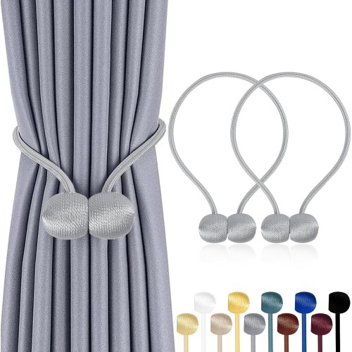 TopHomer Pack of 2 Magnetic Curtain Tiebacks, 10 Colours | For Living Room, Bedroom, Bathroom & Dining Room, Matches Curtains/Curtains/Shower Curtains (Silver)
