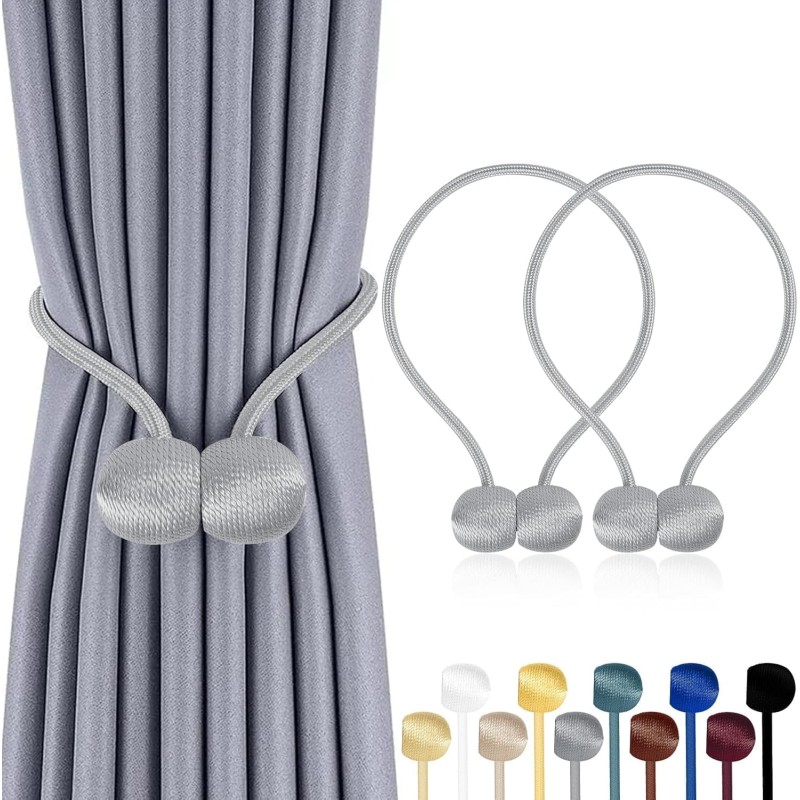 TopHomer Pack of 2 Magnetic Curtain Tiebacks, 10 Colours | For Living Room, Bedroom, Bathroom & Dining Room, Matches Curtains/Curtains/Shower Curtains (Silver)