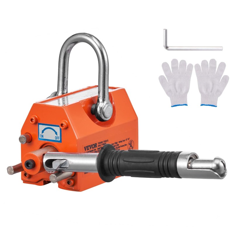 VEVOR Load Lifting Magnet Crane Magnet (100 kg Load Capacity, 250 kg Tensile Force, -40 to 80 ℃), Pack of 4 Magnets Hand Controlled Fork Lift Magnetic Lifter Magnetic Lifter Yellow Neodymium Lifting