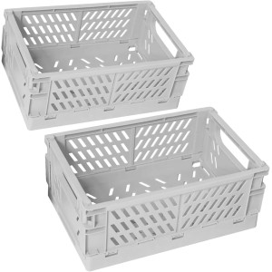 Frepea Pack of 2 Storage Baskets, Grey, Small Folding Boxes, Foldable Sturdy Storage Box, Plastic Folding Basket for Kitchen/Children's Room/Office (Grey)