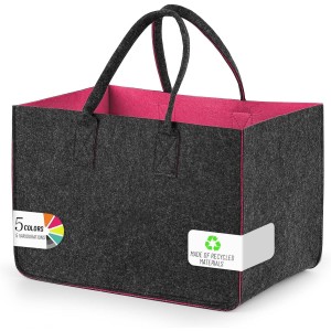Sinand 30 L Shopping Basket, Shopping Bag with Handle, Robust, Well Made, Foldable, Felt Bag Storage for Outdoor Trips, Picnics, Shopping Outdoors (Dark Grey - Rose Red)