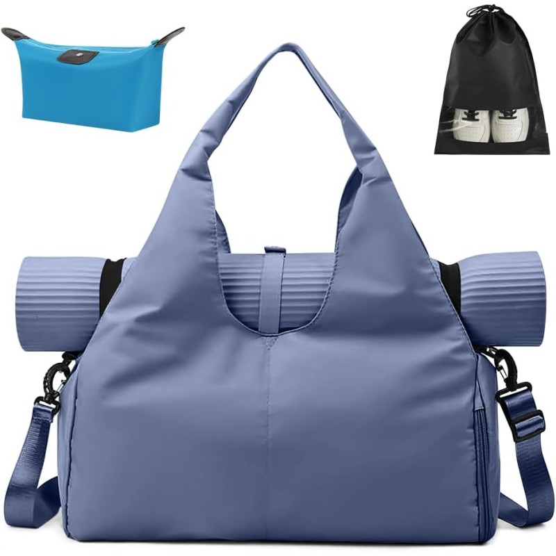 Aucuu Sports Bag, Travel Bag with Shoe Compartment & Wet Compartment, Large Gym Bag for Men and Women, Waterproof Training Bag, Yoga Bag for Yoga Accessories & Yoga Mats, Fitness Bag (Blue)
