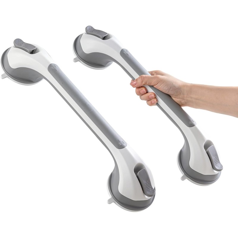 TAILI Grey Grab Bars for Seniors, 43 cm, 2-Pack Shower Grab Bar, No Drilling, Max. 109 kg Shower Handle with Suction Cup, Durable Bathtub Handle for Bathroom, Grab Bars for Bathroom