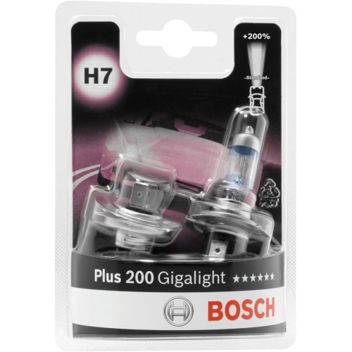 Bosch H7 Plus 200 Gigalight Bulbs, 12V 55W PX26d, Pack of 2