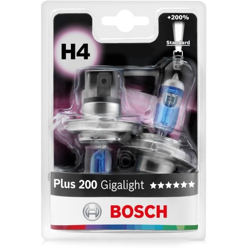 Bosch H4 Plus 200 Gigalight Bulbs – 12 V, 60/55 W, P43t – Pack of 2