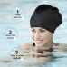 AMFUN Swimming Cap for Long Hair, 1 Piece Silicone Extra Large Swimming Cap, Stretchy and Non-Slip, Women and Men Swimming Cap for Dreadlocks, Curls, Hair Extensions, Braids (Black)