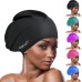 AMFUN Swimming Cap for Long Hair, 1 Piece Silicone Extra Large Swimming Cap, Stretchy and Non-Slip, Women and Men Swimming Cap for Dreadlocks, Curls, Hair Extensions, Braids (Black)