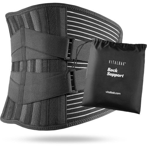Vitalbak Lumbar Support for Men and Women Breathable Stabilizes and Provides Support with 6 Support Rods - Double Fit Lumbar Strap - Free Carry Bag