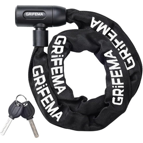 GRIFEMA Bicycle Lock, High Security Anti Theft Bicycle Chain Lock, Hardened Steel Chain Links, 7mm x 1200mm, Black