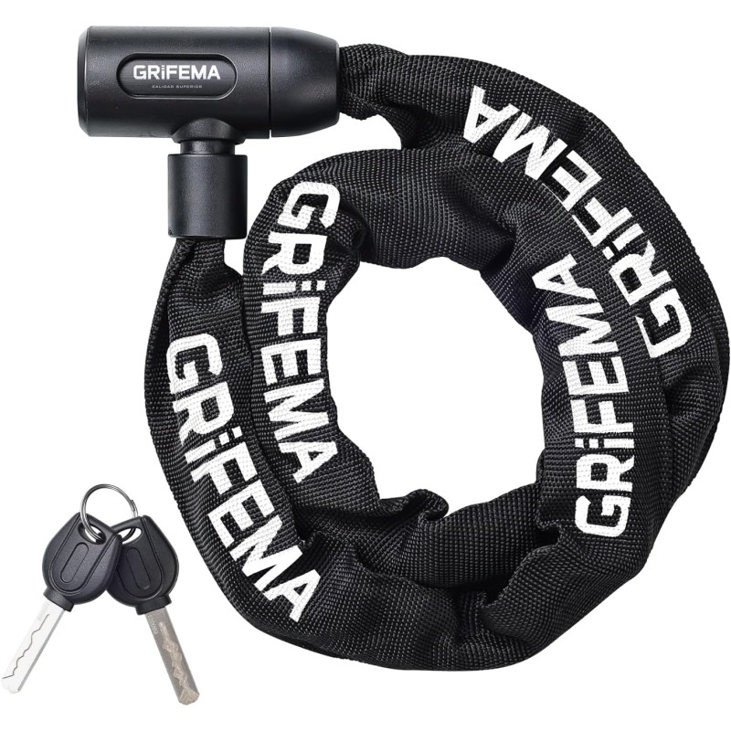 GRIFEMA Bicycle Lock, High Security Anti Theft Bicycle Chain Lock, Hardened Steel Chain Links, 7mm x 1200mm, Black