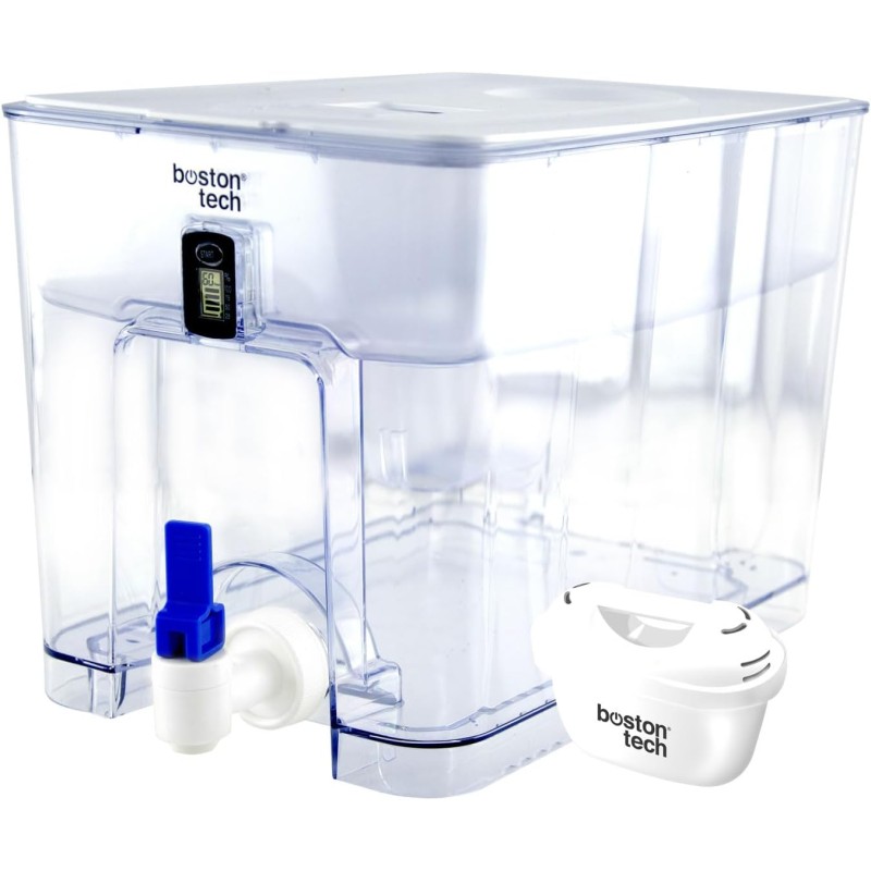 FRESIAMAX Water Filter with Tap. Water Filter Dispenser 7.5 L. 1 x Cartridge. Reduction of Limescale, Chlorine, Metals such as Lead and Copper. Ideal Size for Refrigerator. Digital Display. BPA-Free