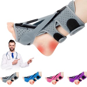 DERJLY Plantar Fasciitis Night Splint, Plantar Fasciitis Relief Brace with 3 Adjustable Straps (Grey)