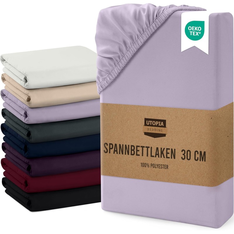 Utopia Bedding Fitted Sheet, Brushed Microfibre, up to 30 cm, OEKO-TEX Standard 100, 180 x 200 cm, Lavender