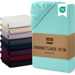 Utopia Bedding Fitted Sheet, Brushed Microfibre, up to 30 cm, OEKO-TEX Standard 100, 160 x 200 cm, Spa Blue