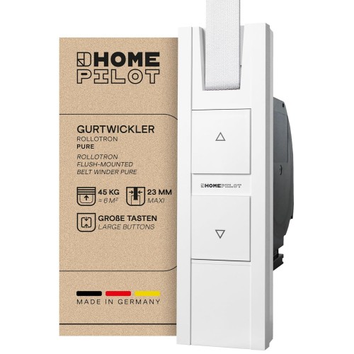 HOMEPILOT - Gurtwickler RolloTron pure | Електрически ролкови механизми за удобно управление на щори. Аксесоари за умни домакински щори - подходящи и за дооборудвани! Теглителна сила: 45 кг