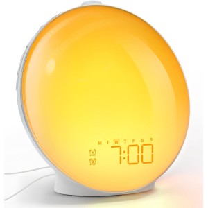 Dekala Daylight Alarm Clock, Light Alarm Clock, Sunrise Sunset Simulation, Full Screen Digital Alarm Clock with Double Alarms, Rotation Button, Natural Sounds, FM Radio for Adults & Children