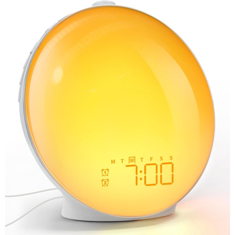 Dekala Daylight Alarm Clock, Light Alarm Clock, Sunrise Sunset Simulation, Full Screen Digital Alarm Clock with Double Alarms, Rotation Button, Natural Sounds, FM Radio for Adults & Children