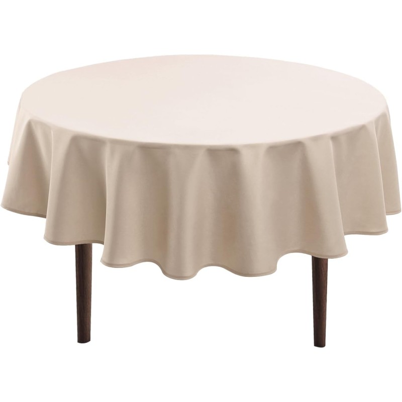 Hiasan Beige Water-Repellent Polyester Tablecloth, Round, 140 cm, Anti-Wrinkle Tablecloth, Suitable for Kitchen, Restaurant, Wedding
