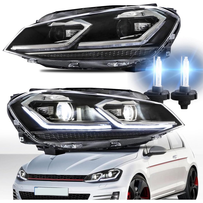 VLAND Headlight suitable for Golf 7 VII MK7 Van Variant Alltrack TSI TDI, front lights with E-mark, pair (left and right side)