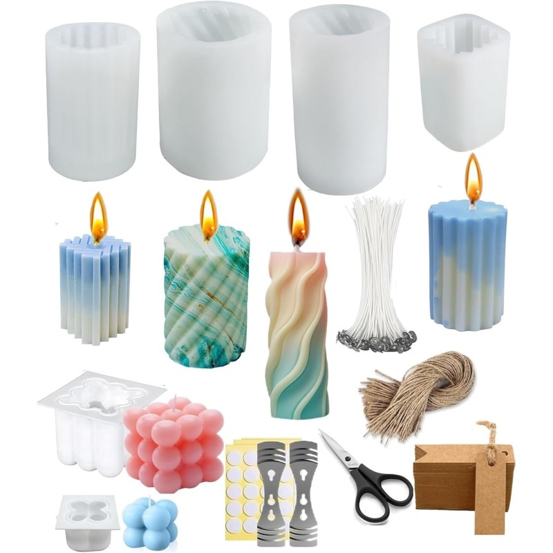 Set of 6 Candles DIY Set Candle Moulds for Pouring Candle Mould Silicone Candle Moulds Silicone Mould for DIY Aromatherapy Candles Making Supplies NE