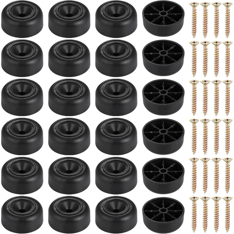 Zocipro Pack of 24 Furniture Feet, Diameter 33 mm x Height 13 mm, Round Furniture Legs, Screw-On Feet for Furniture, Non-Slip Cabinet Feet, Furniture Gliders with Screws for Furniture, Cabinet, Sofa,