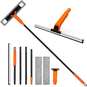 JEHONN Lavavetri Telescopico, 2 in 1 Pulisci Vetri Professional Con 152 cm Manico Lunga, 2 Panni in Microfibra per Pulizia Finestra Old Interni Esterni Specchio Specchio Parabrezza Bagno Casa Car