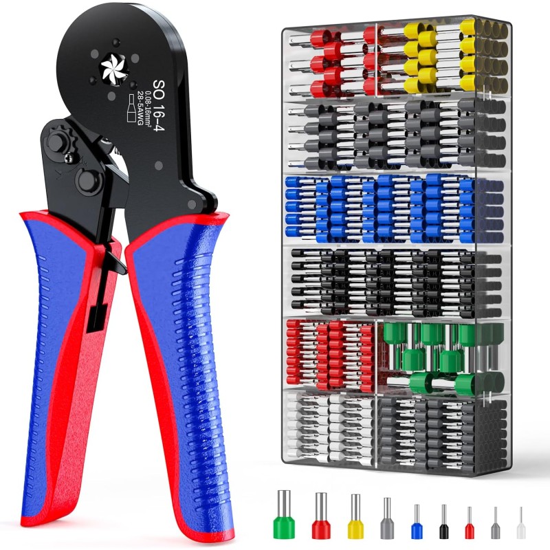 Crimping Pliers Wire End Ferrules Set, 0.08-16 mm² Wire End Ferrules Pliers with 1200 Pieces Wire End Ferrules Tool Kit, Crimping Pliers, Crimping Pliers, Crimping Pliers Set for DIY and Home Use