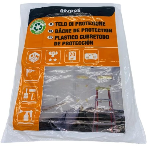 Nespoli Recycled Plastic Cover Medium Strength 4m x 5m 20m2 for All Types of DIY Crafts, Durable, Dust, Dirt, Painting, Indoor and Outdoor Use