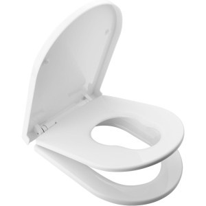 Ibergrif Children's Toilet Seat, 2-in-1 Toilet Seat with Soft-Close Mechanism, D-Shape Toilet Lid, Easy Assembly, Toilet Lid Quick Release Function, Antibacterial, Suitable for Most Toilets, White
