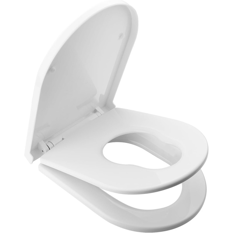 Ibergrif Children's Toilet Seat, 2-in-1 Toilet Seat with Soft-Close Mechanism, D-Shape Toilet Lid, Easy Assembly, Toilet Lid Quick Release Function, Antibacterial, Suitable for Most Toilets, White