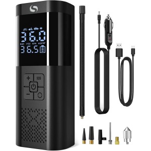 SERVOMASTER Electric Air Pump, Portable Battery Compressor with Pressure Gauge, Bicycle Pump Electric 150 PSI 12 V DC, Car Accessories for Men, Mini Air Pump Bicycle with LED for Car, Motorcycle,