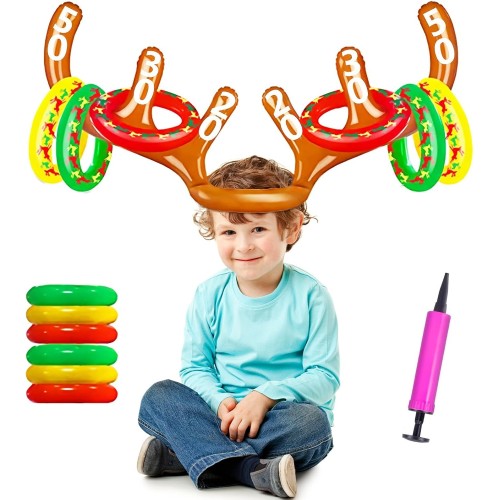 Christmas Inflatable Ring Toss Game, Reindeer Antlers Throwing Game Children Outdoor Indoor Christmas Game Ring Toss Game Ring Throwing Game Christmas Game Games for Outdoor Party Gadgets