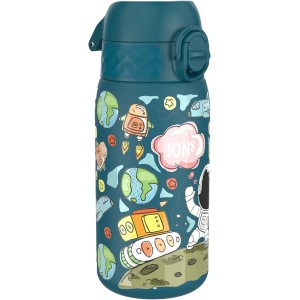 ion8 Children's Drinking Bottle, Stainless Steel, Lightweight, 400 ml, Non-Insulated, Leak-Proof, One-Handed Opening, Secure Locking, Dishwasher Safe, Hinged Lid, Easy to Clean, Space Man