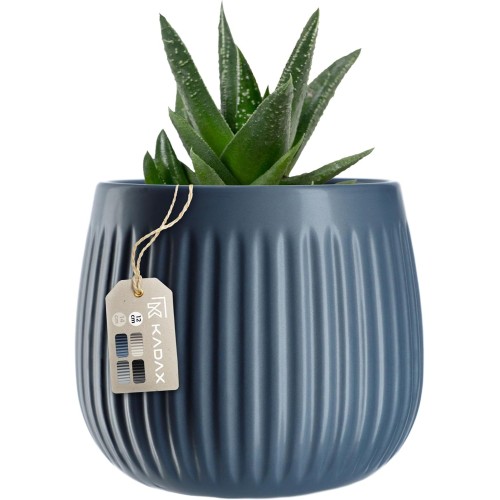 KADAX Flower Pot, Ceramic Plant Pot with Decorative Embossings, Plant Pot in 4 Colour Variations, Ceramic Flower Pot for Indoor Plants, Planter in Timeless Design (12 cm, Dark Blue)