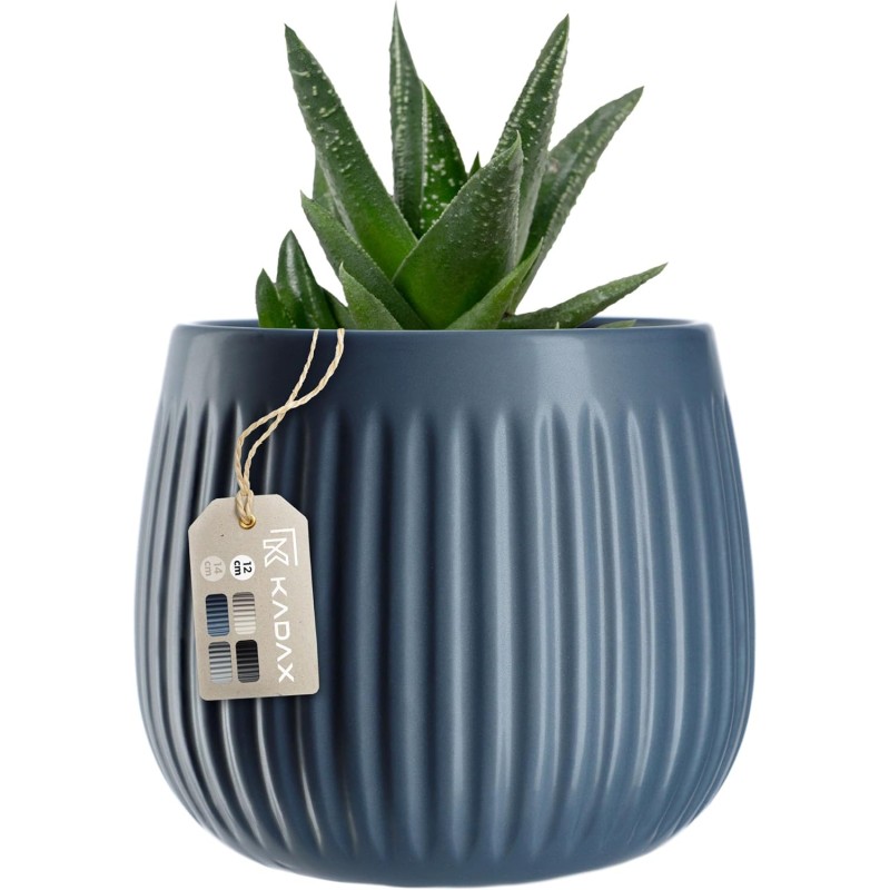 KADAX Flower Pot, Ceramic Plant Pot with Decorative Embossings, Plant Pot in 4 Colour Variations, Ceramic Flower Pot for Indoor Plants, Planter in Timeless Design (12 cm, Dark Blue)