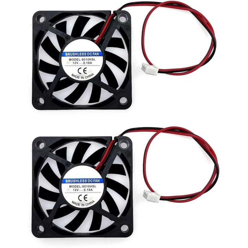 JZK 60x60x10mm 2 Pin DC 12V Mini Fan with Wires - 6010 Mini Mini Silent Fan for 3D Printer and Heatsink