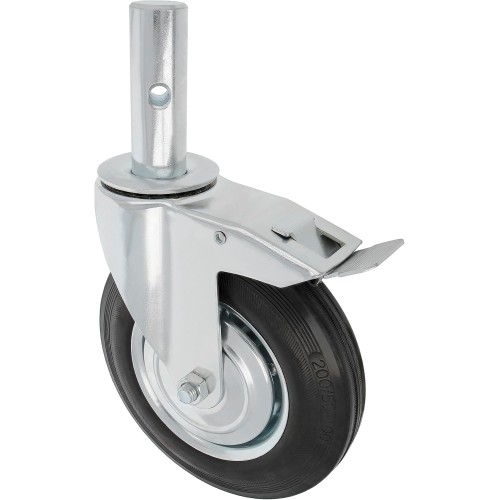 Amig - Bockrolle für Gerüst | Mit Bremse | Ø200 mm | Maximale Belastung: 200 kg | Metallkern und Gummibeschichtung | Rollenlager | Speziell für den industriellen Einsatz konzipiert | Schwarz.